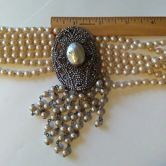 RARE SANDOR 7-Layer Glass Pearl Choker w L W PARIS Cut Steel Slide Buckle - Picture 15 of 16